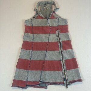 Free People We The Free Striped Asymmetric Zip Halter Dress Grunge Raw Seam